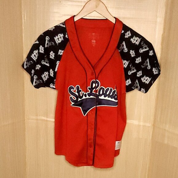 MLB St. Louis Cardinals Red Jersey Blue Sleeves Medium - Picture 1 of 9